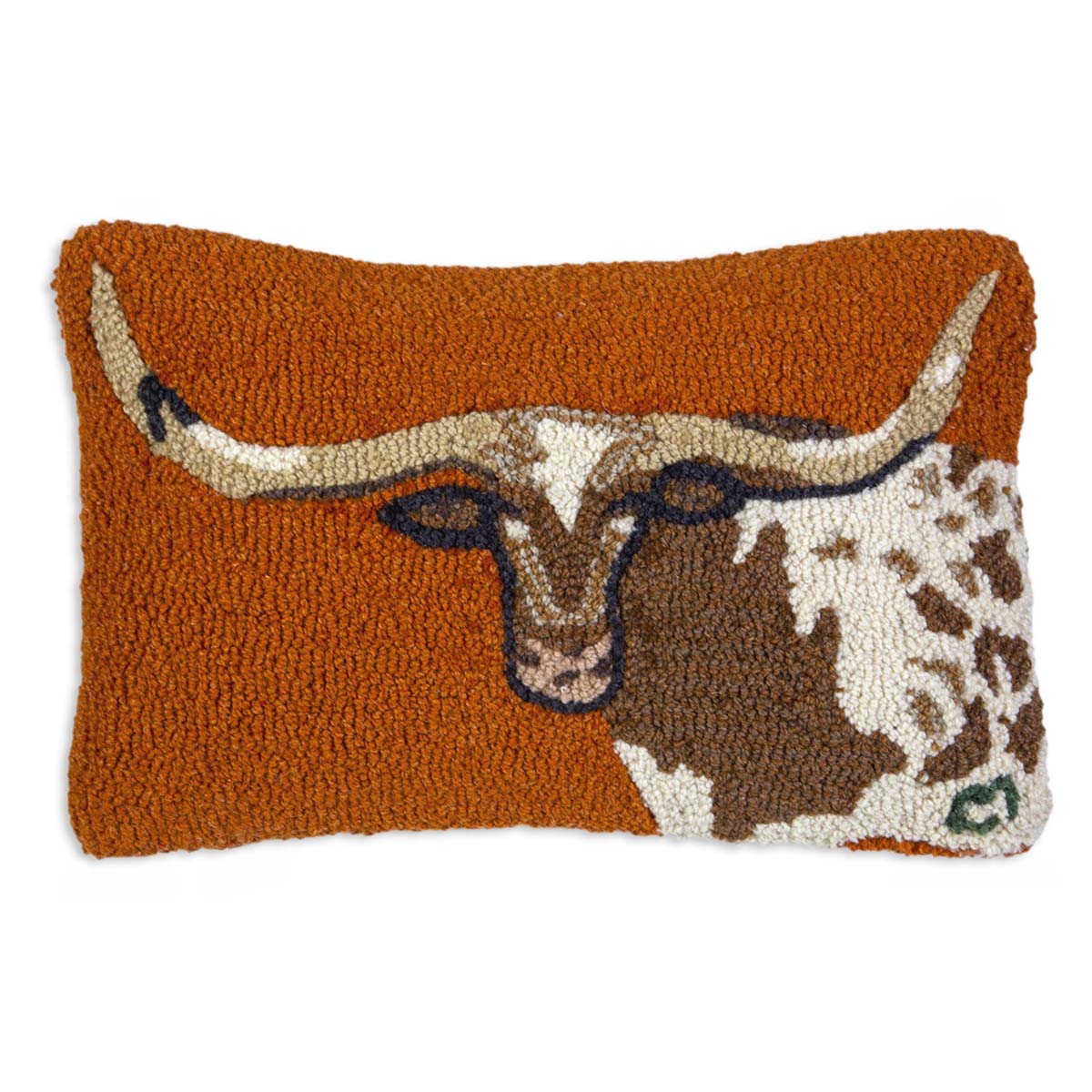 Longhorn Hooked Wool Pillow - 12 x 18