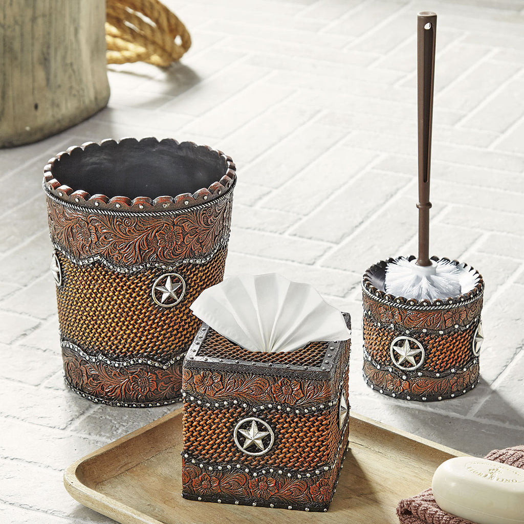Western Star Tooled Leather Waste Basket- SALE