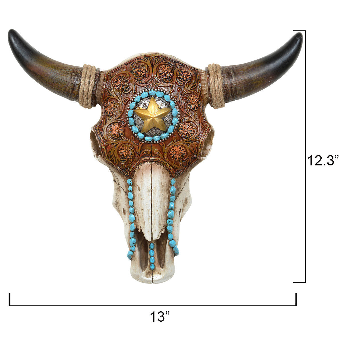 Bull Skull with Tooled Leather Design