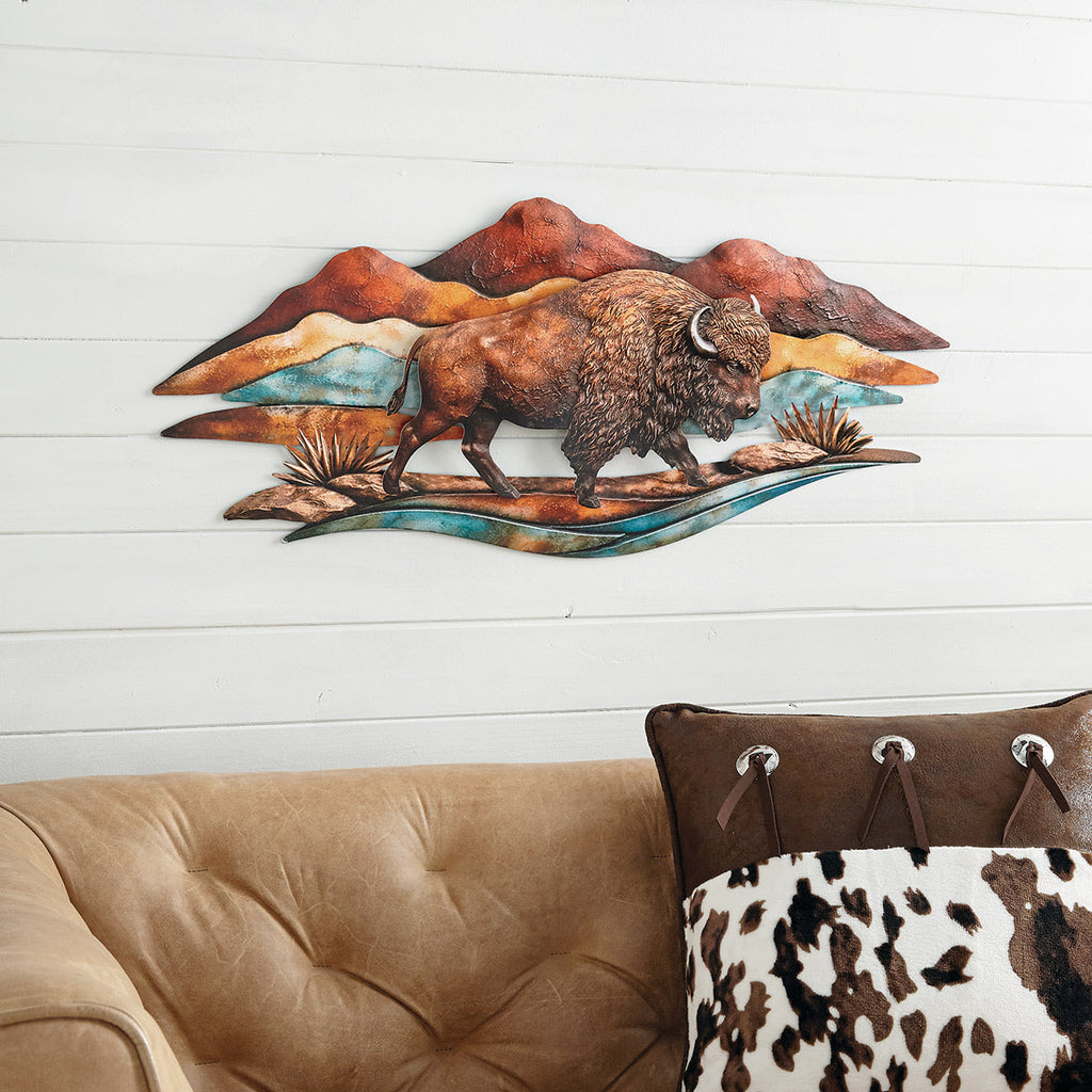 3-D Buffalo Mountain Metal Wall Art