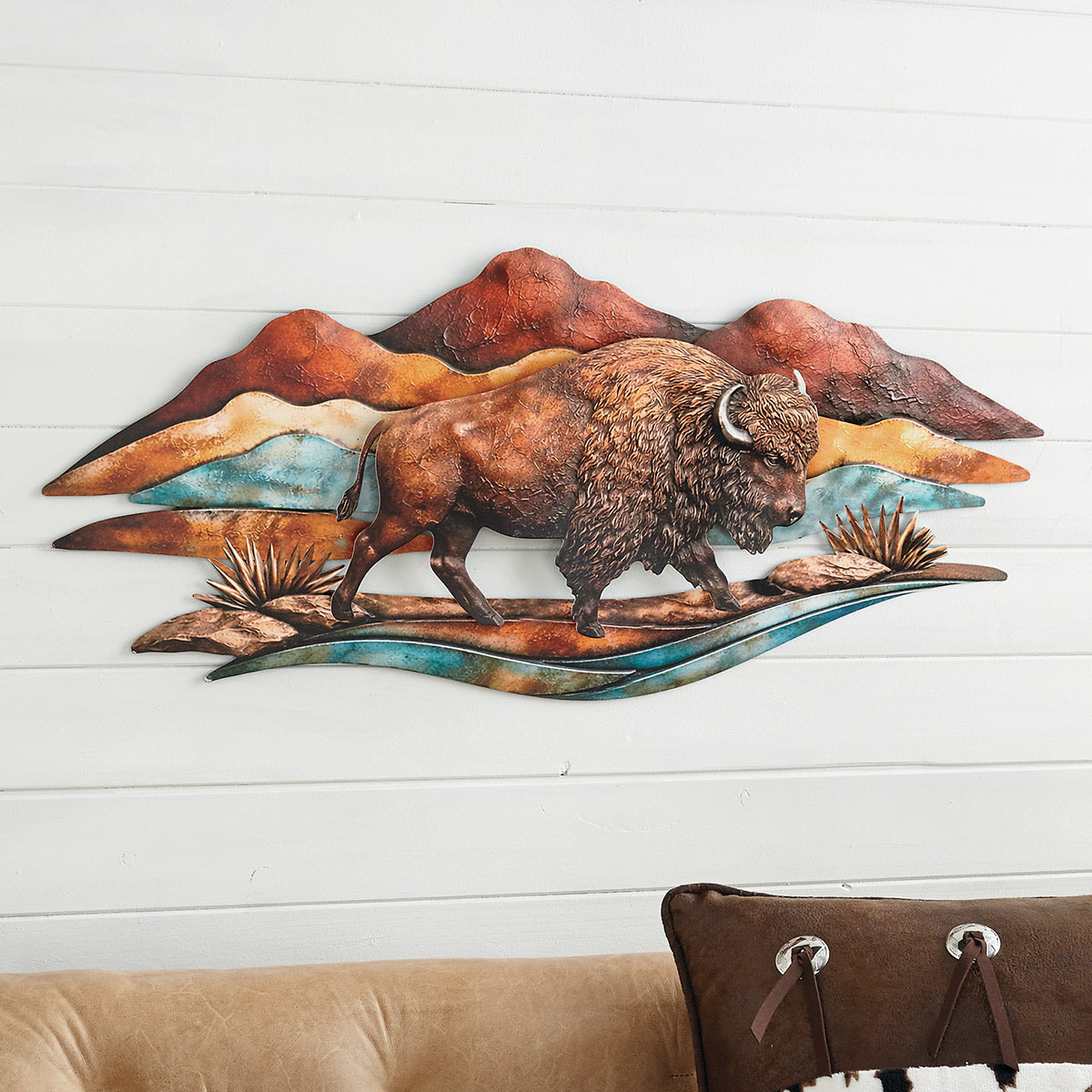 3-D Buffalo Mountain Metal Wall Art