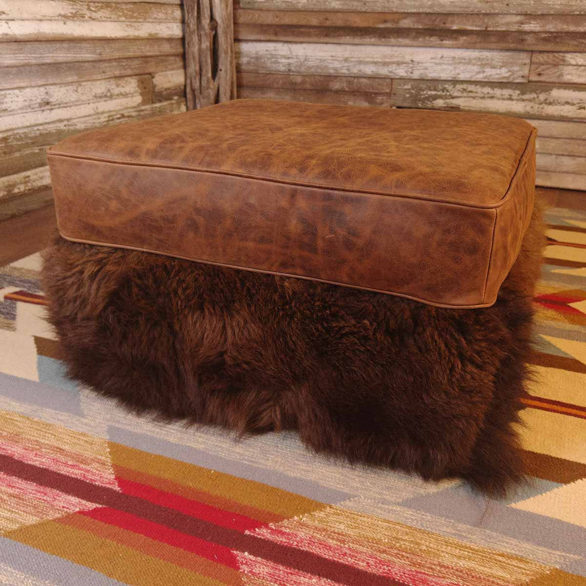 Plainsman Ottoman with Leather Top