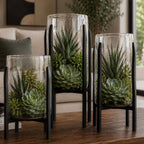 Granulated Clear Glass Cylinder on Tower Base - Medium