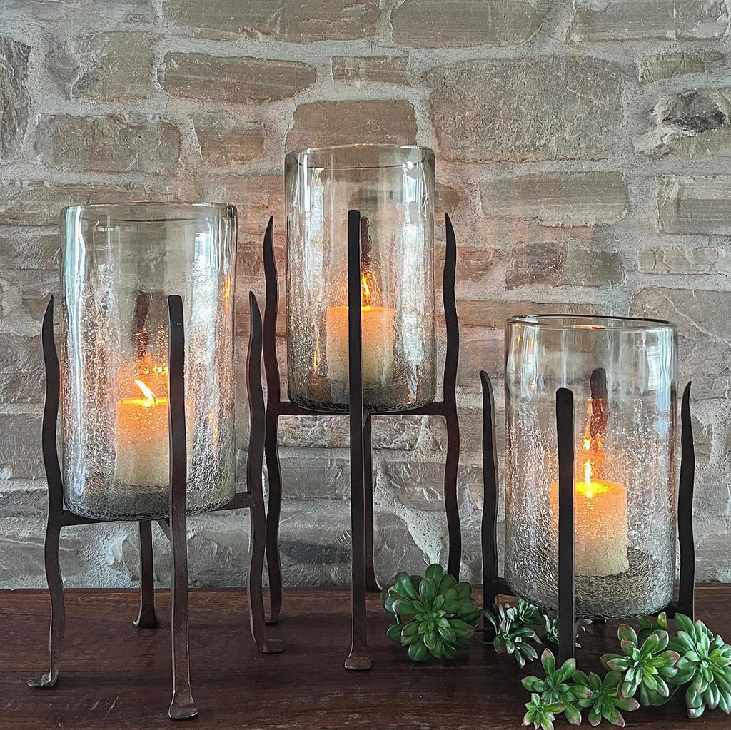Granulated Clear Glass Cylinder on Tower Base - Medium