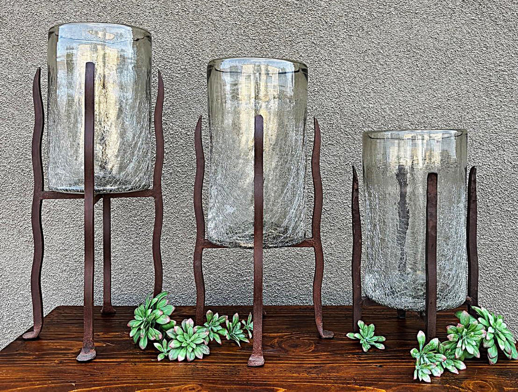 Granulated Clear Glass Cylinder on Tower Base - Large