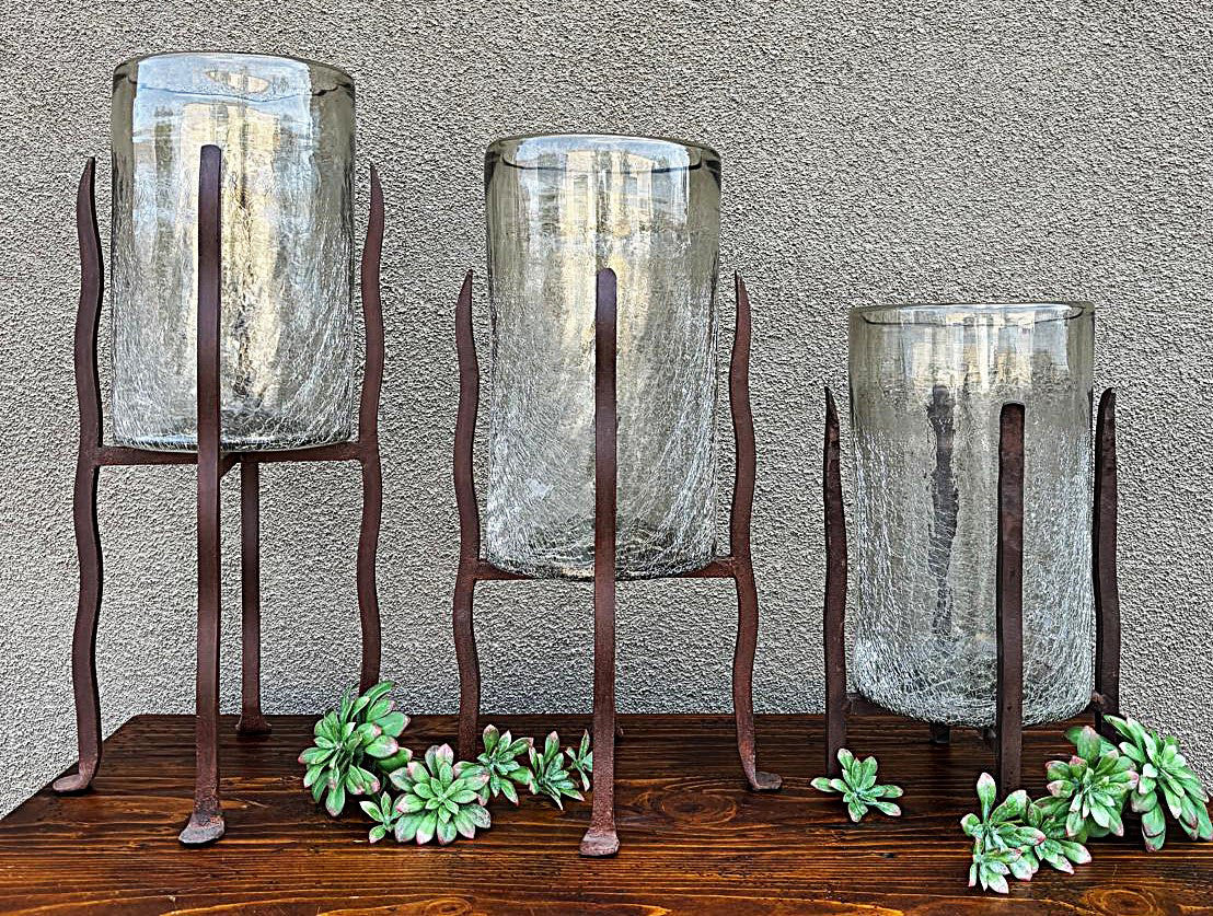 Granulated Clear Glass Cylinder on Tower Base - Small