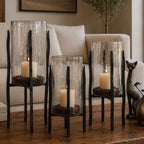 Granulated Clear Glass Cylinder on Tower Base - Medium