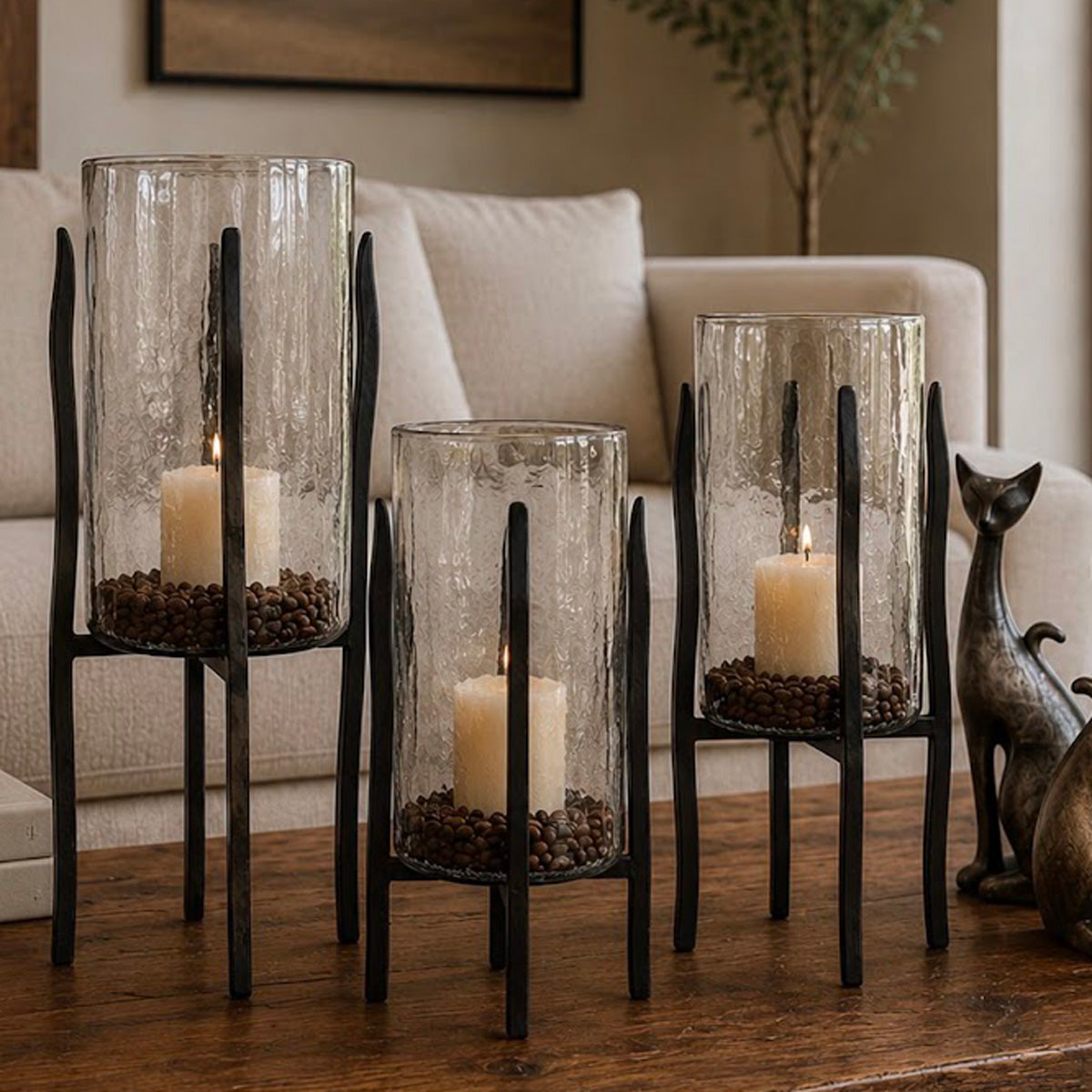 Granulated Clear Glass Cylinder on Tower Base - Medium