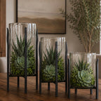 Granulated Clear Glass Cylinder on Tower Base - Medium