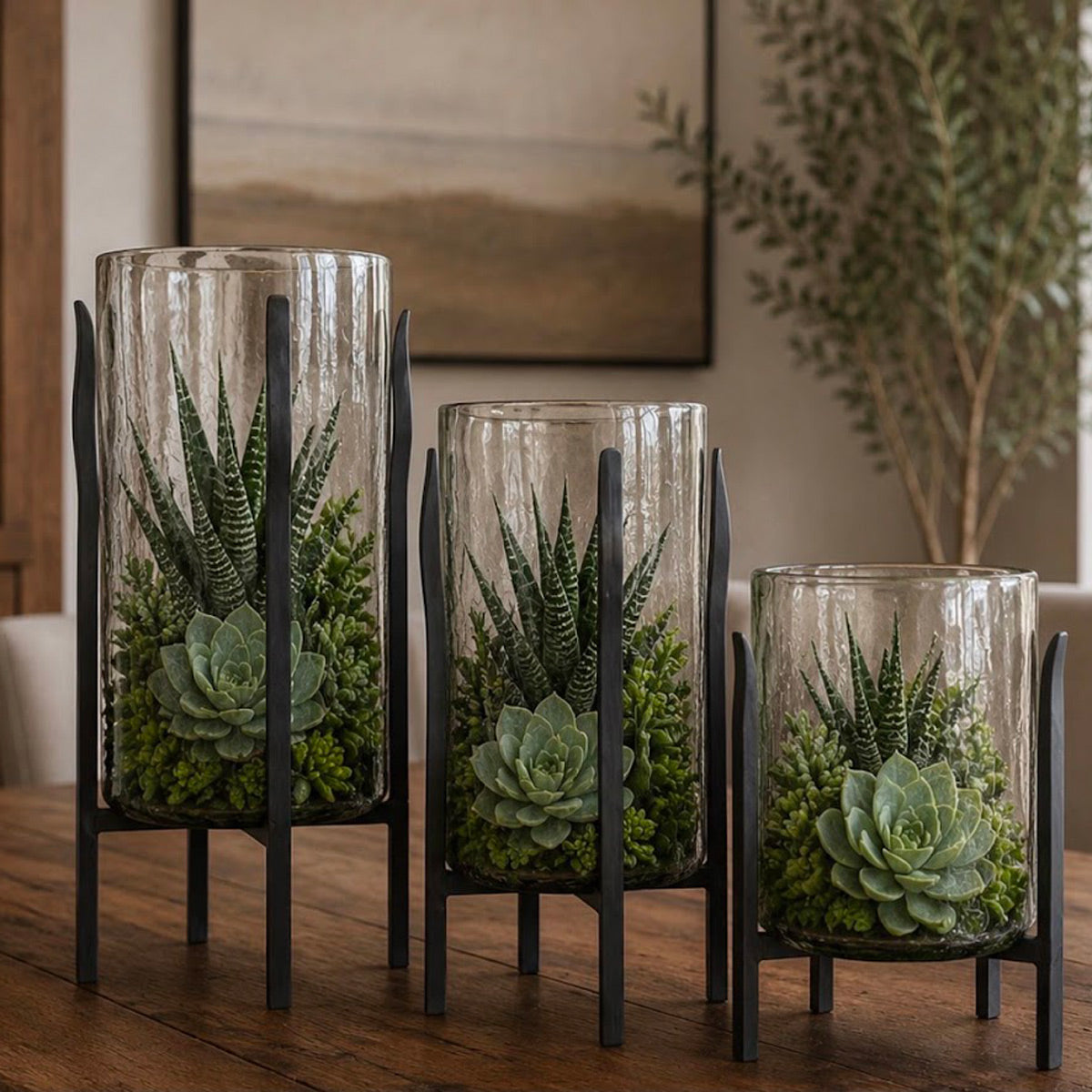 Granulated Clear Glass Cylinder on Tower Base - Medium