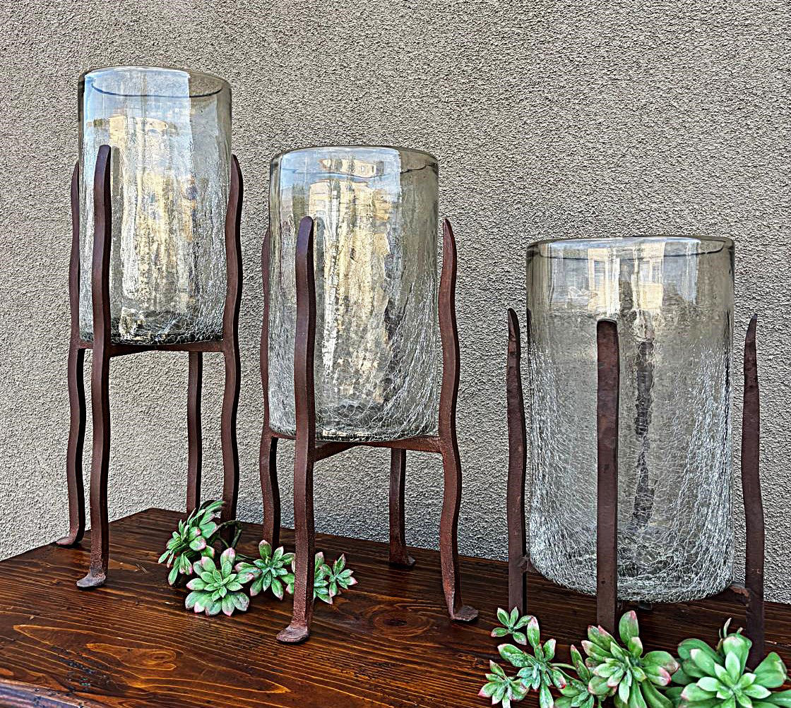 Granulated Clear Glass Cylinder on Tower Base - Medium