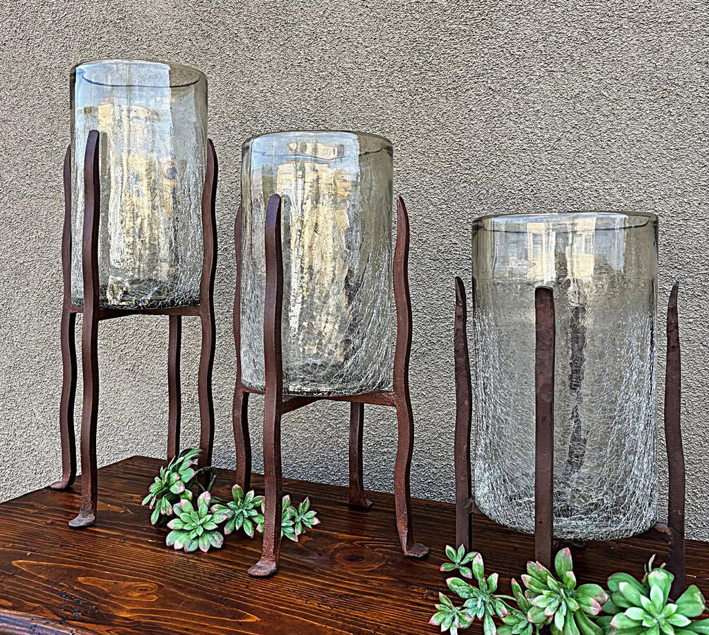 Granulated Clear Glass Cylinder on Tower Base - Small