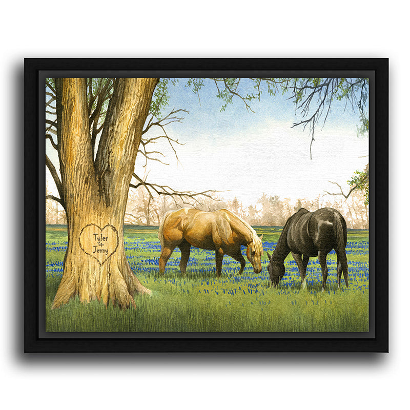Bluebonnet Spring Personalized Horse Framed Canvas Art