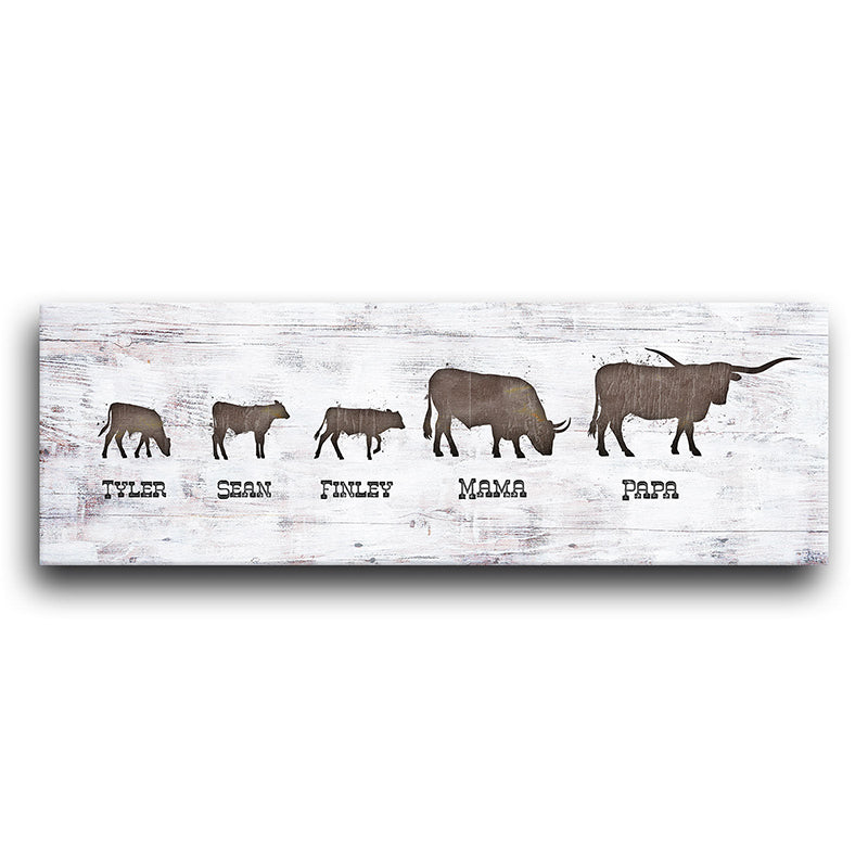 Longhorn Family Personalized Stretched Canvas - Small