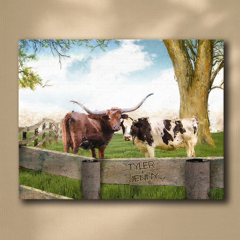 Longhorn Love Personalized Stretched Canvas - Large