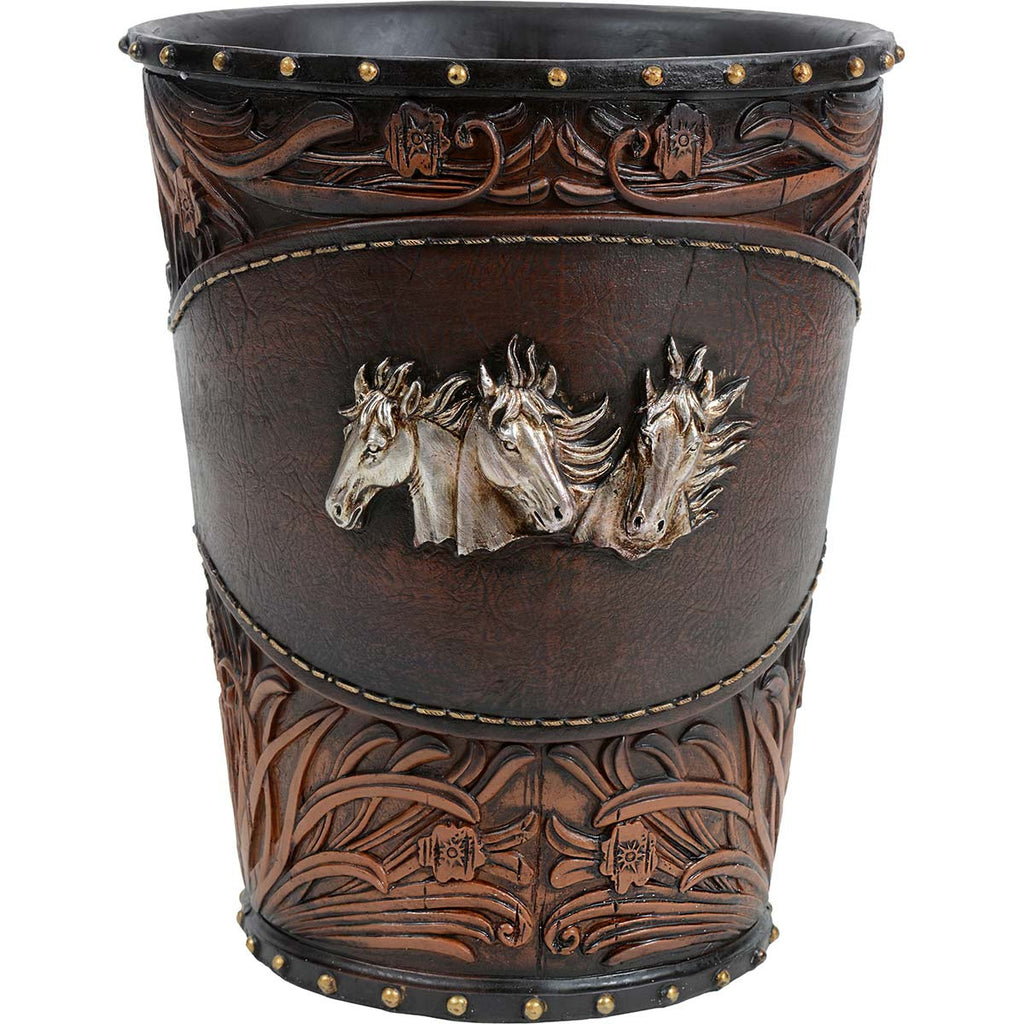 Horse Tooled Leather Waste Basket- SALE
