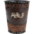 Horse Tooled Leather Waste Basket- SALE