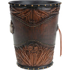 Horse Tooled Leather Waste Basket- SALE