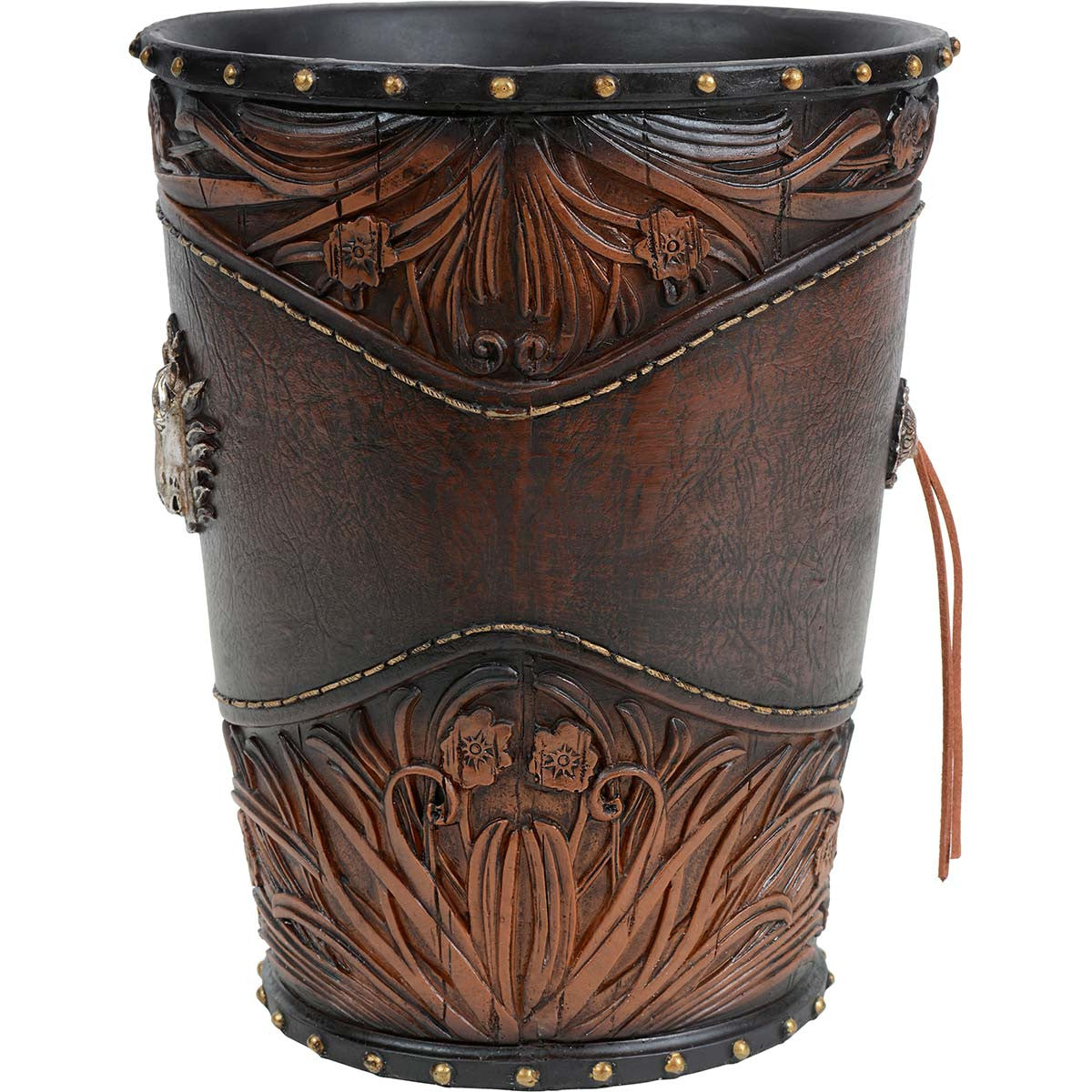 Horse Tooled Leather Waste Basket- SALE