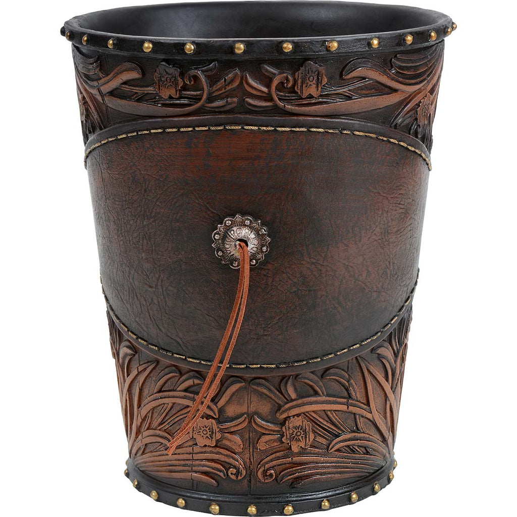 Horse Tooled Leather Waste Basket- SALE
