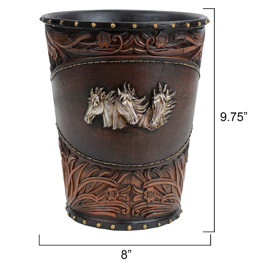 Horse Tooled Leather Waste Basket- SALE