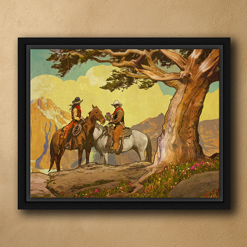 Cowboy & Cowgirl Personalized Framed Canvas - Large