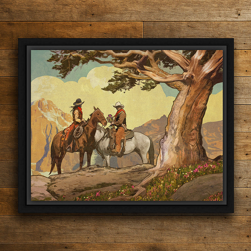 Cowboy & Cowgirl Personalized Framed Canvas - Small