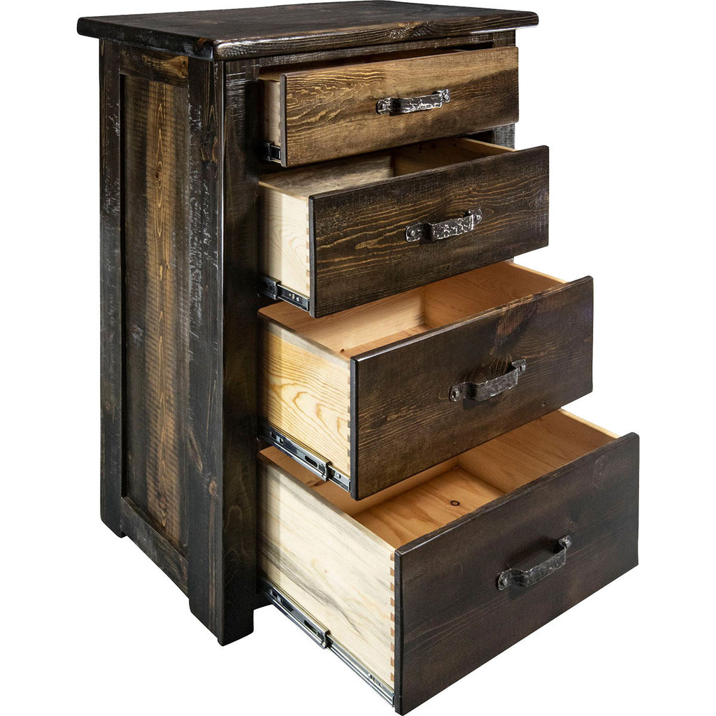 Lima Sawn 4 Drawer Chest with Iron - Jacobean Stain