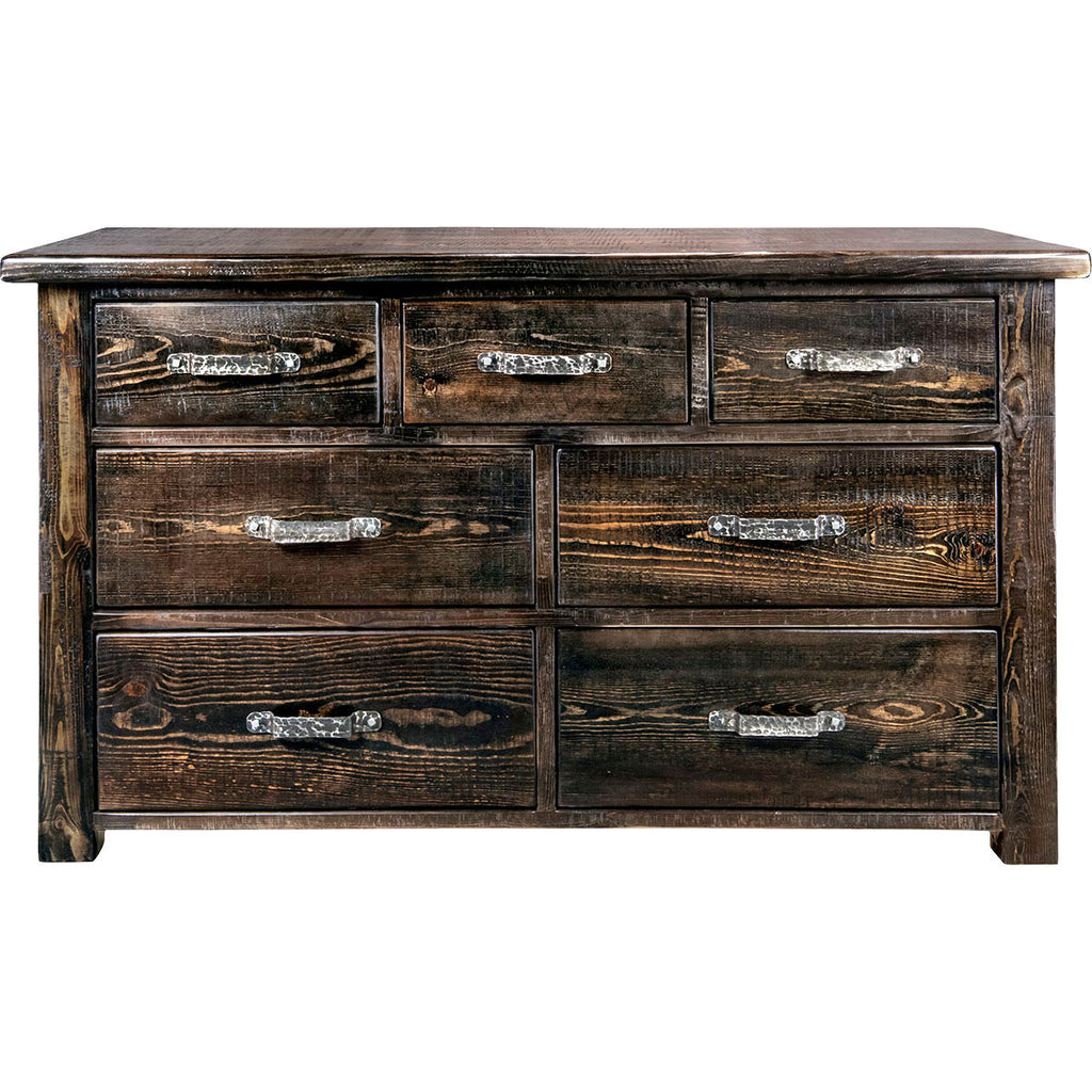 Lima Sawn 7 Drawer Dresser with Iron & Jacobean Stain