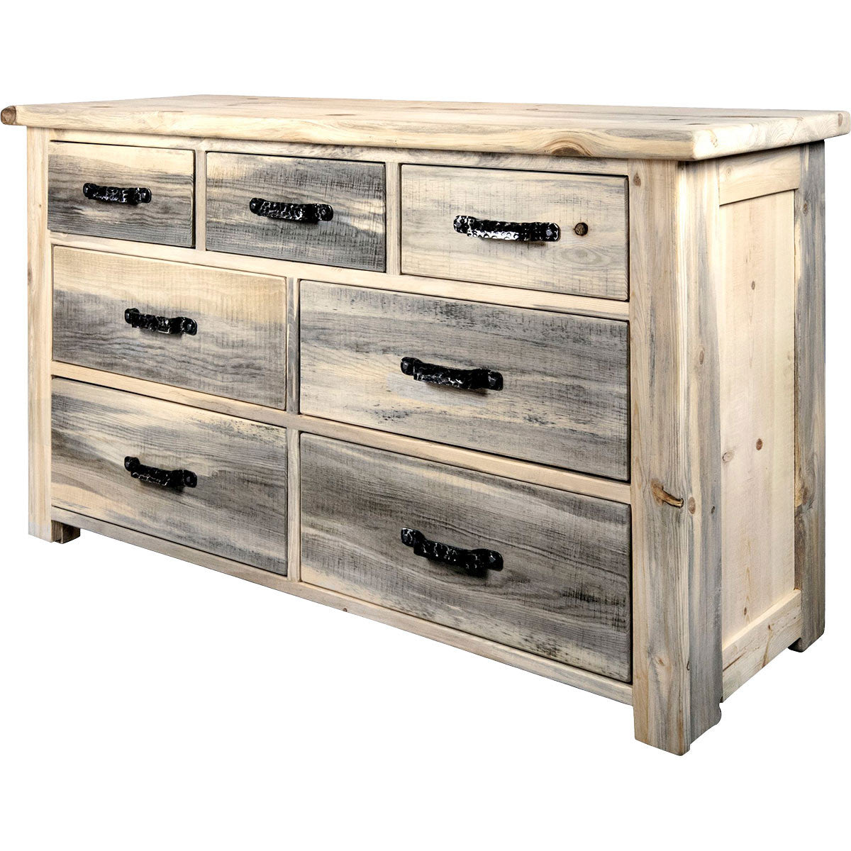 Lima Sawn 7 Drawer Dresser with Iron & Clear Lacquer
