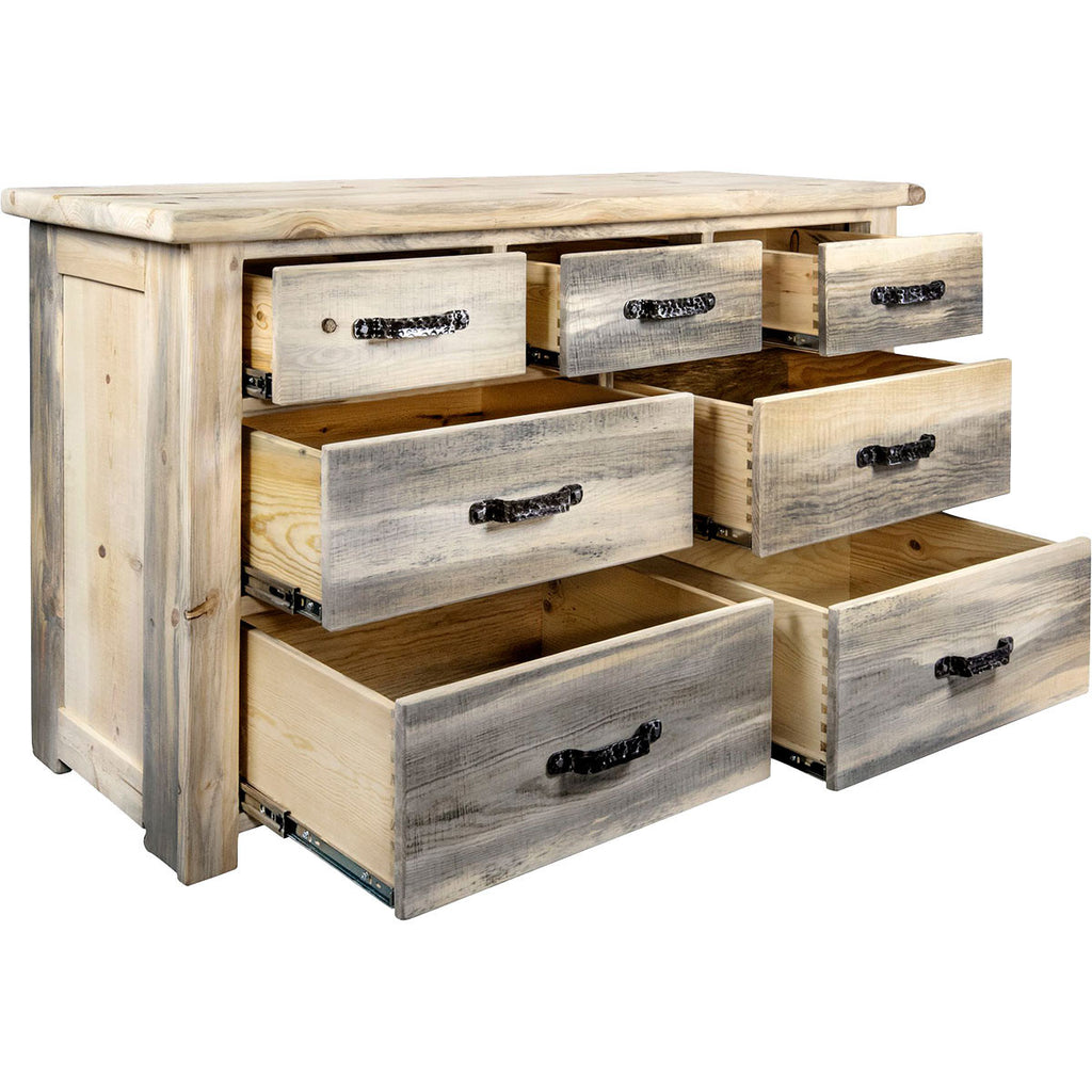 Lima Sawn 7 Drawer Dresser with Iron & Clear Lacquer