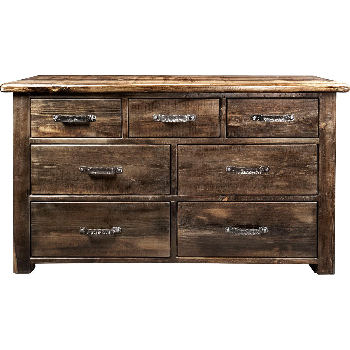 Lima Sawn 7 Drawer Dresser with Iron & Provincial Stain