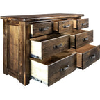 Lima Sawn 7 Drawer Dresser with Iron & Provincial Stain