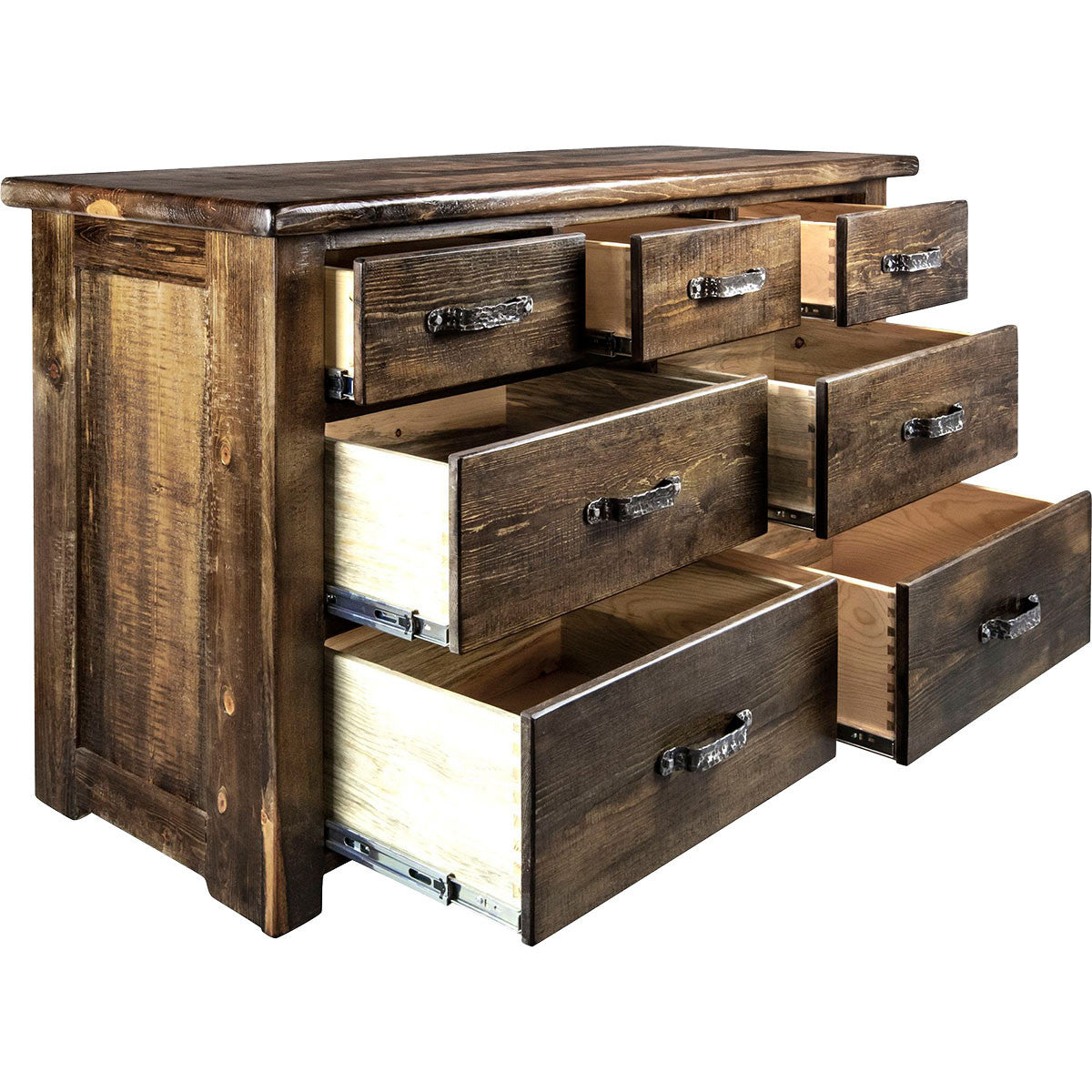 Lima Sawn 7 Drawer Dresser with Iron & Provincial Stain