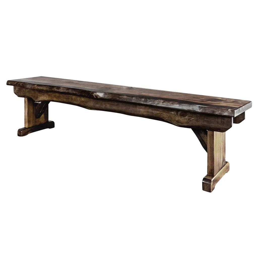 Lima Live Edge 6 Foot Wooden Bench - Jacobean Stain