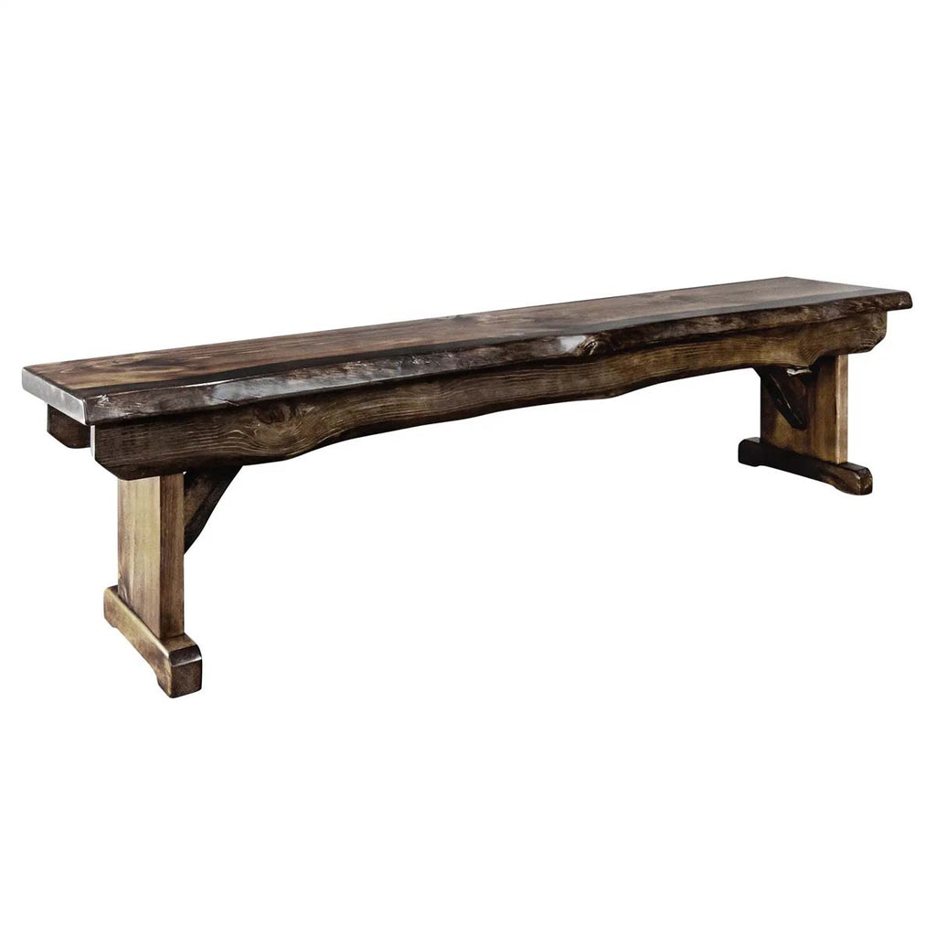 Lima Live Edge 6 Foot Wooden Bench - Jacobean Stain