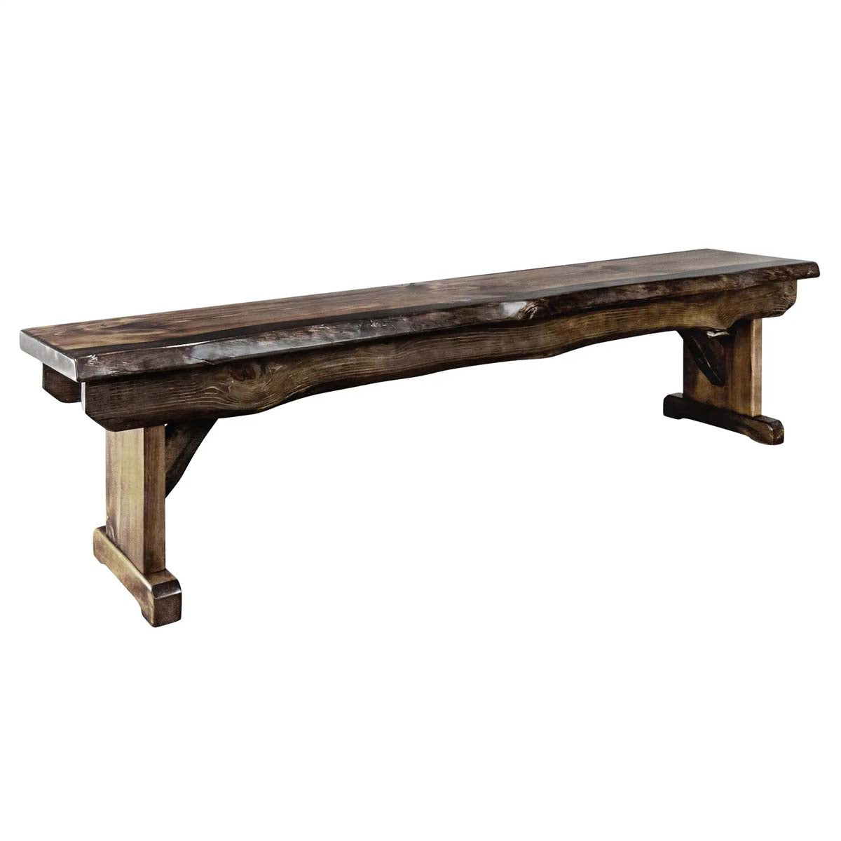 Lima Live Edge 6 Foot Wooden Bench - Jacobean Stain