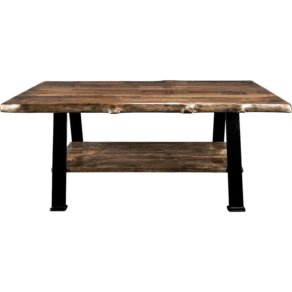 Lima Live Edge Coffee Table with Shelf & Forged Iron Legs - Provincial Stain