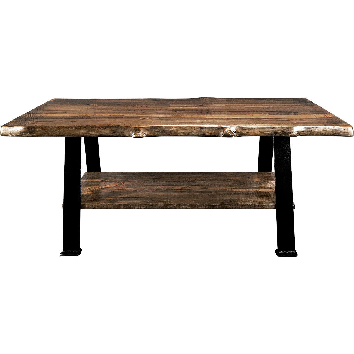 Lima Live Edge Coffee Table with Shelf & Forged Iron Legs - Provincial Stain