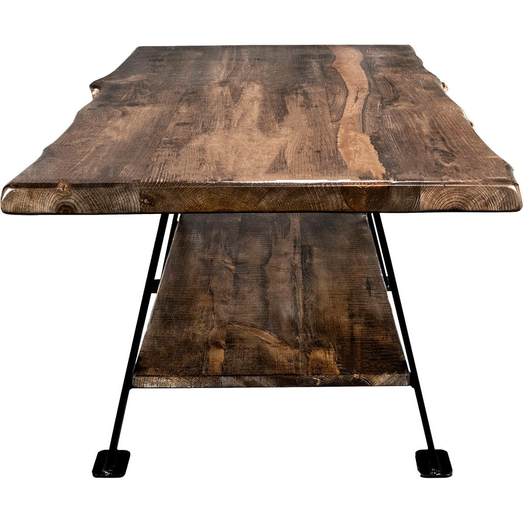 Lima Live Edge Coffee Table with Shelf & Forged Iron Legs - Provincial Stain