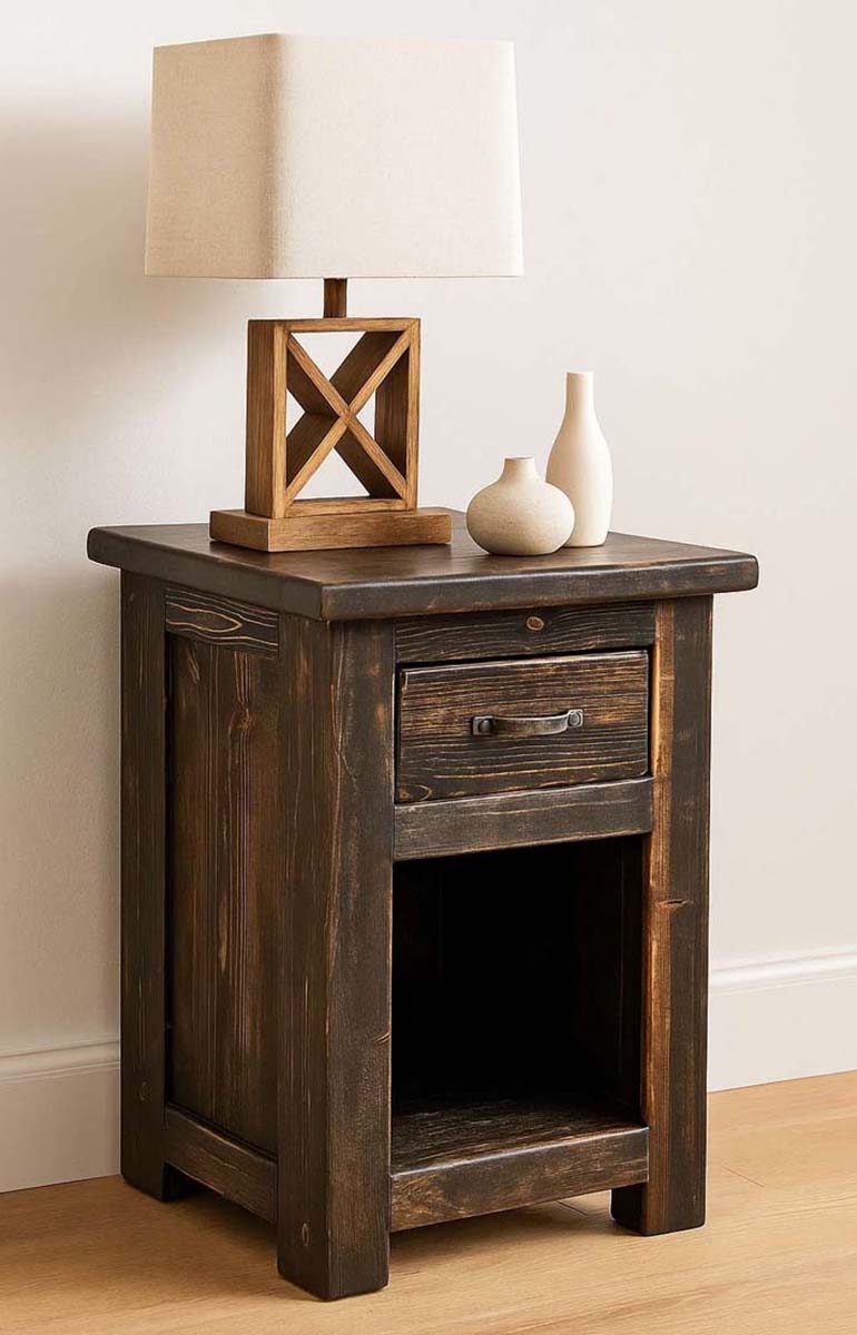 Lima Live Edge 25 Inch Nightstand with Iron - Jacobean Stain