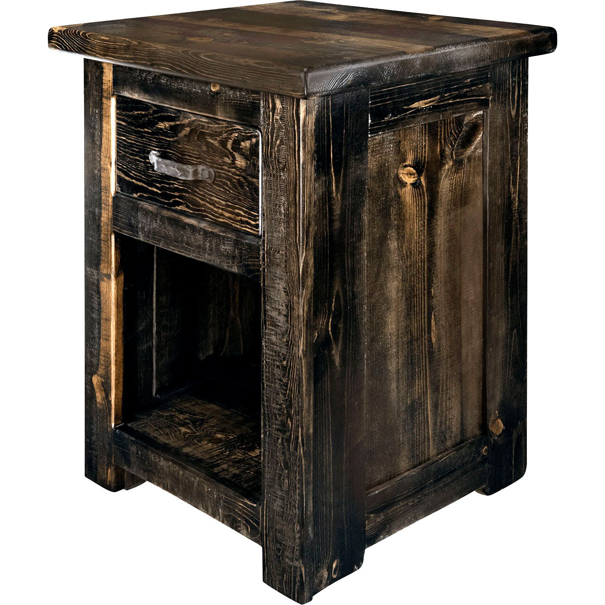 Lima Live Edge 25 Inch Nightstand with Iron - Jacobean Stain