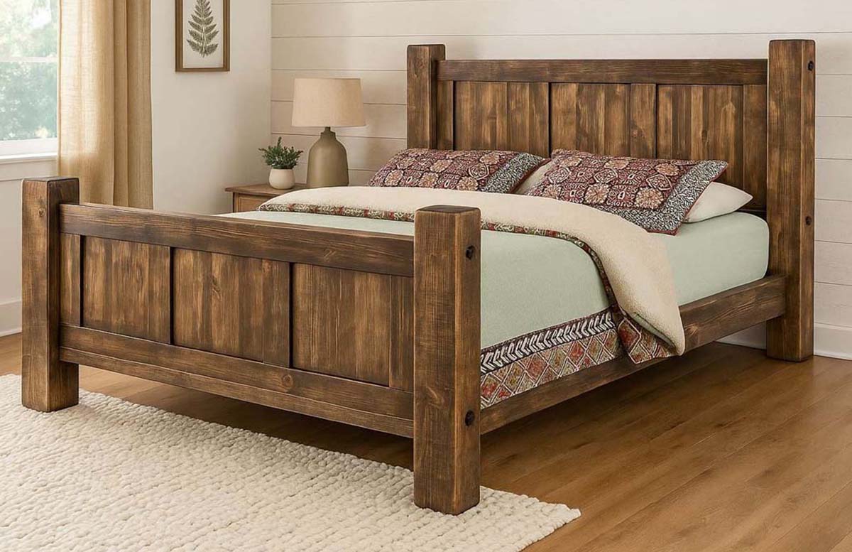Lima Sawn Bed with Iron & Provincial Stain - King