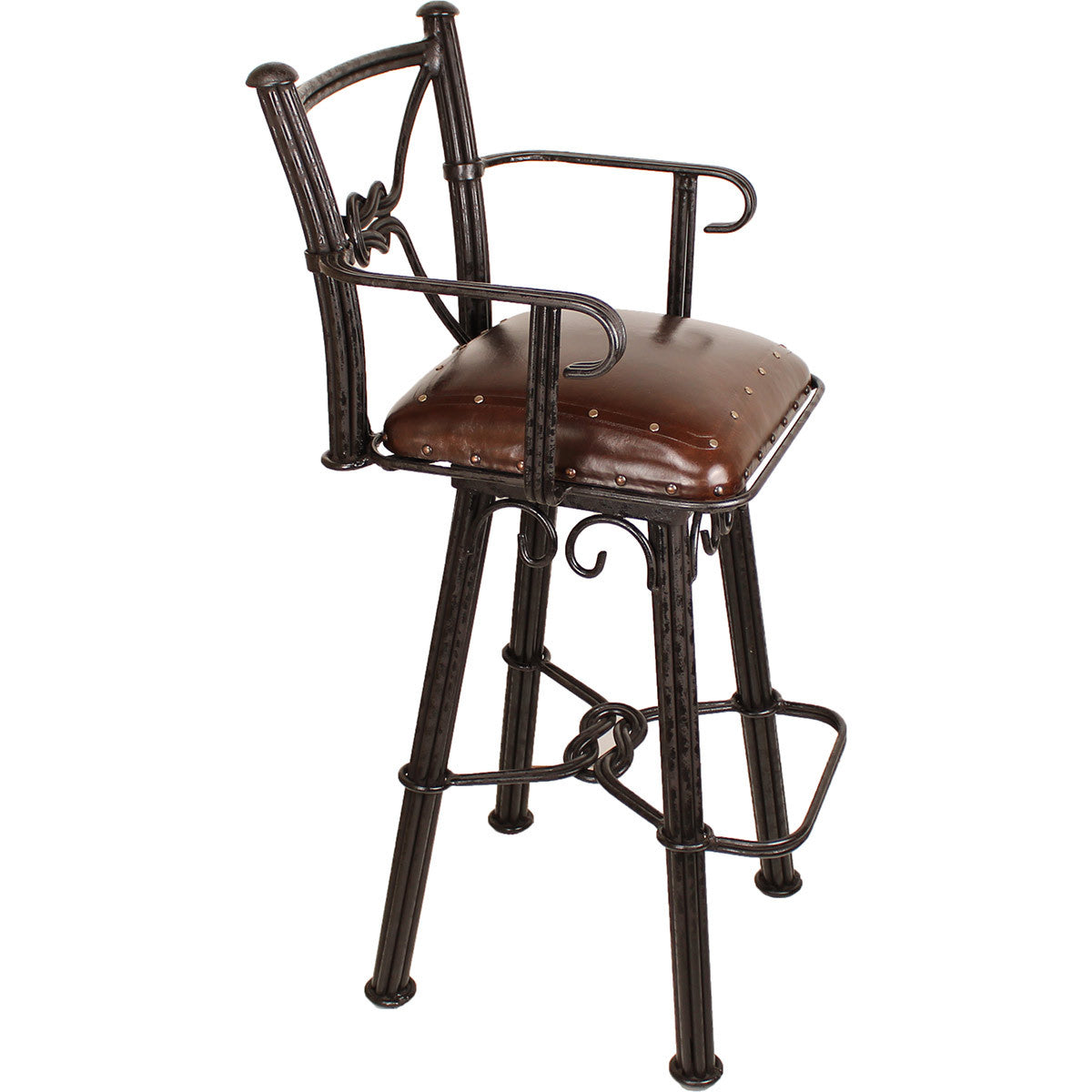 Coronado Swivel Barstool w/Arms - Plain with Tacks Antique Brown