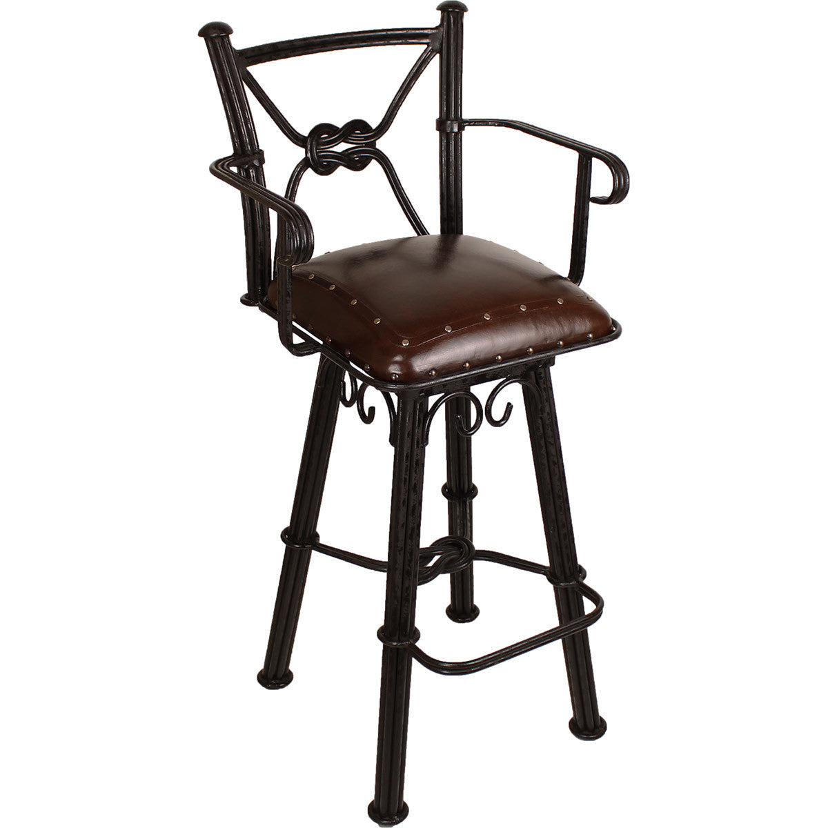 Coronado Swivel Counter Stool w/Arms - Plain with Tacks Antique Brown