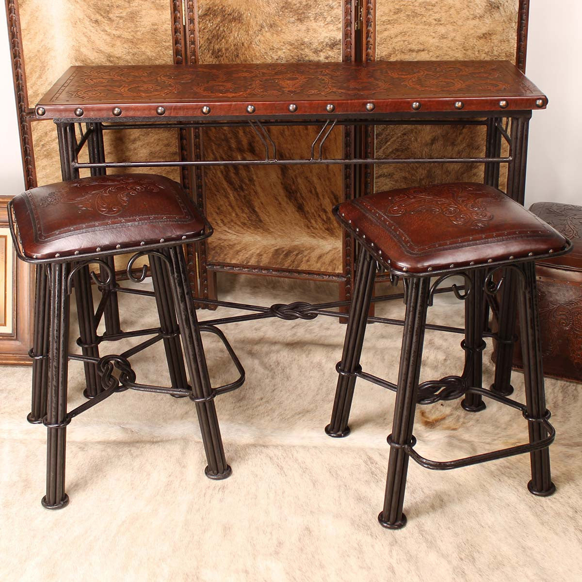 Antique Fleur de Lys Iron Counter Stool
