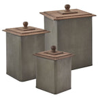 Iron Canisters with Wood Lids - Set of 3