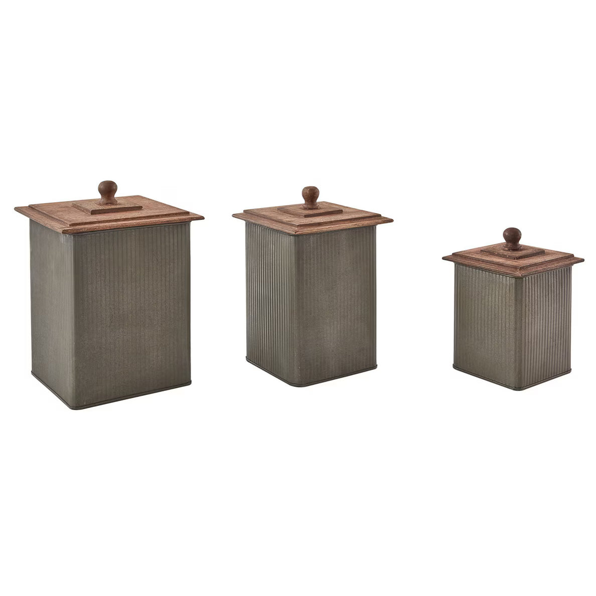 Iron Canisters with Wood Lids - Set of 3