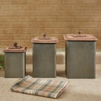 Iron Canisters with Wood Lids - Set of 3
