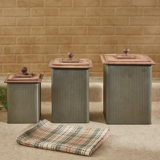 Iron Canisters with Wood Lids - Set of 3 - OUT OF STOCK UNTIL 10/01/2026